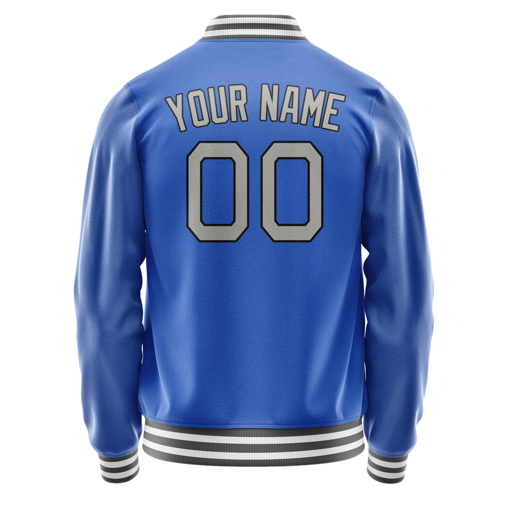 Custom Electric-Blue Gray Solid Color Varsity Letterman Jacket