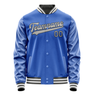 Custom Electric-Blue Gray Solid Color Varsity Letterman Jacket