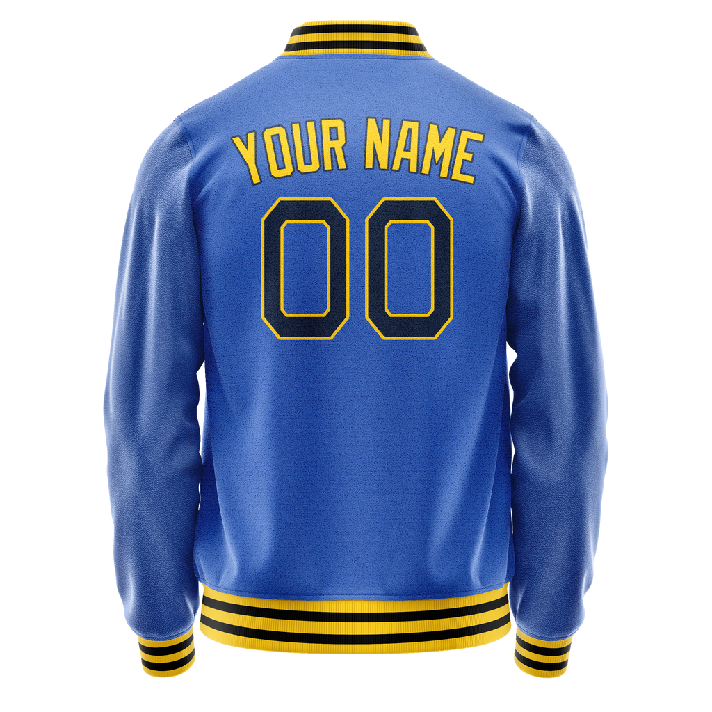Custom Electric-Blue Gold Solid Color Varsity Letterman Jacket