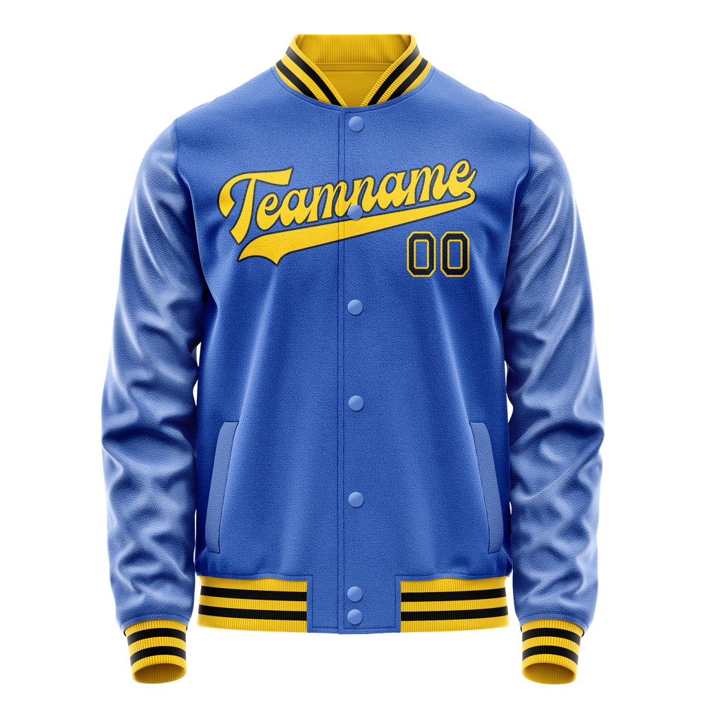 Custom Electric-Blue Gold Solid Color Varsity Letterman Jacket