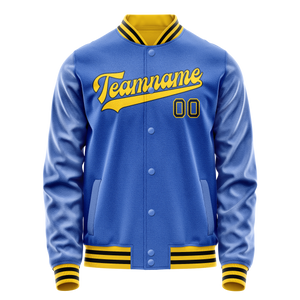 Custom Electric-Blue Gold Solid Color Varsity Letterman Jacket