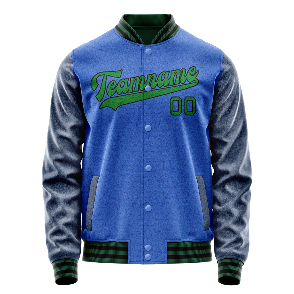 Custom Electric-Blue Neon-Green Solid Color Varsity Letterman Jacket