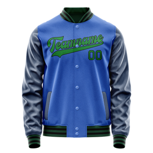Custom Electric-Blue Neon-Green Solid Color Varsity Letterman Jacket