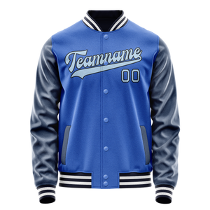 Custom Electric-Blue Navy Solid Color Varsity Letterman Jacket
