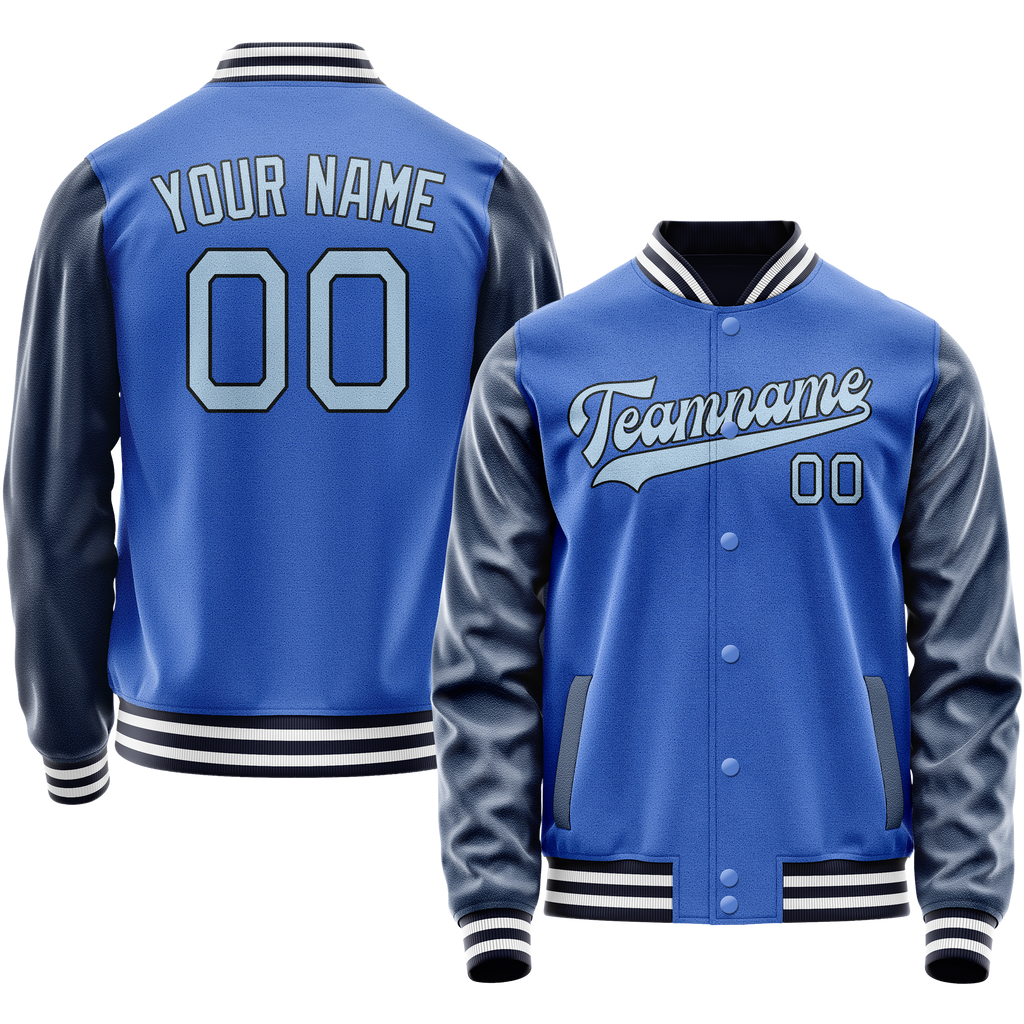 Custom Electric-Blue Navy Solid Color Varsity Letterman Jacket