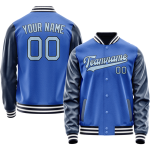 Custom Electric-Blue Navy Solid Color Varsity Letterman Jacket