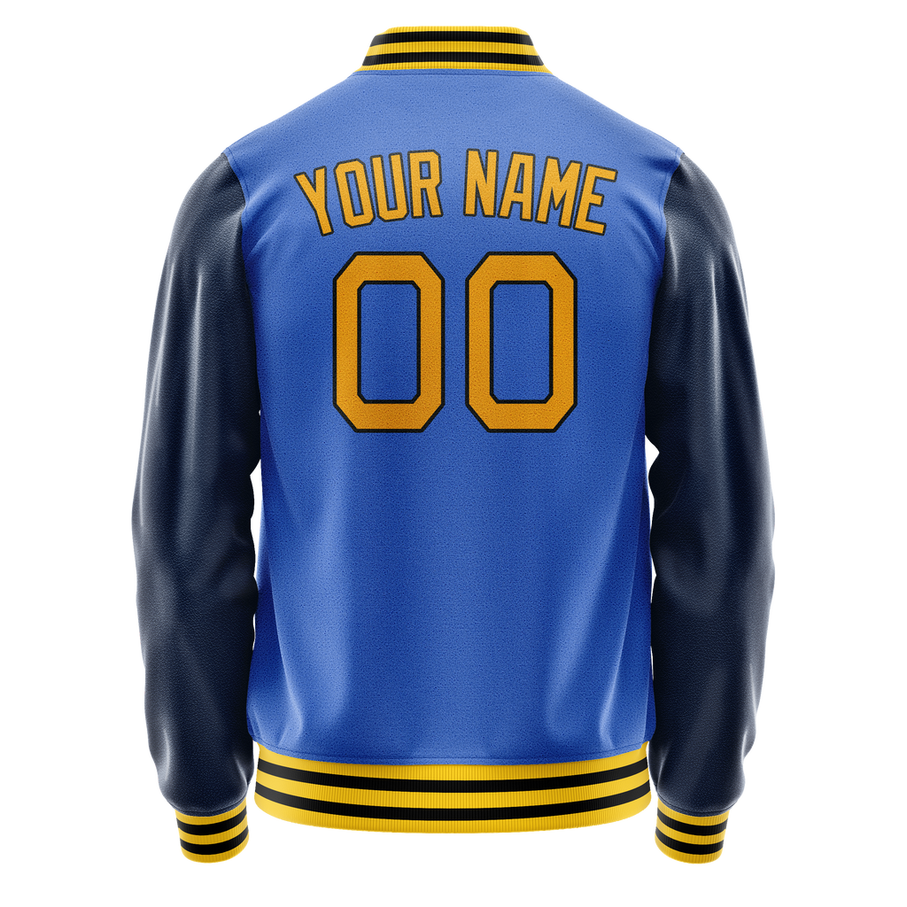 Custom Electric-Blue Navy Solid Color Varsity Letterman Jacket