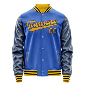 Custom Electric-Blue Navy Solid Color Varsity Letterman Jacket