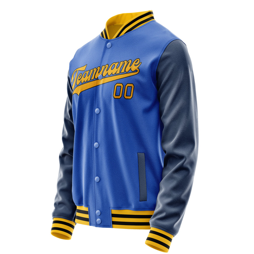 Custom Electric-Blue Navy Solid Color Varsity Letterman Jacket