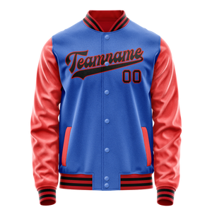 Custom Electric-Blue Orange Solid Color Varsity Letterman Jacket