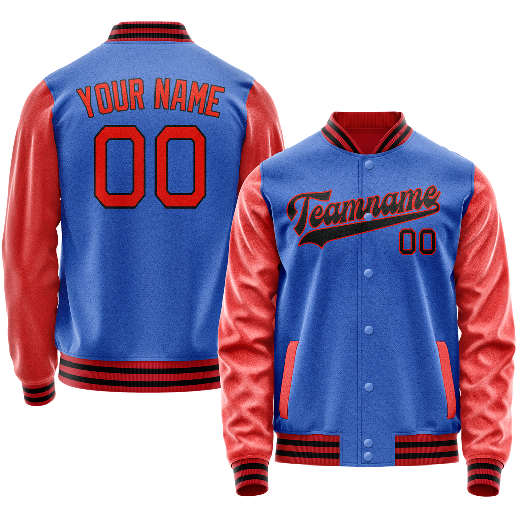 Custom Electric-Blue Orange Solid Color Varsity Letterman Jacket