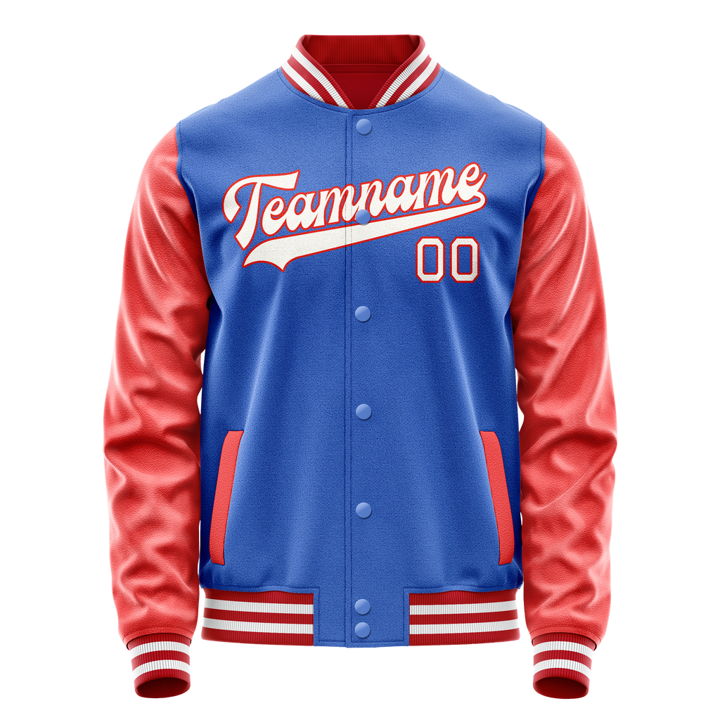 Custom Electric-Blue Orange Solid Color Varsity Letterman Jacket