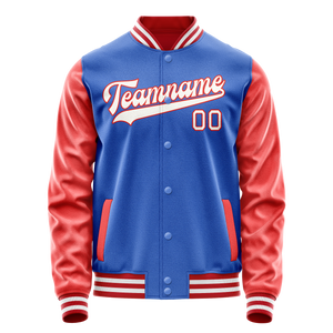 Custom Electric-Blue Orange Solid Color Varsity Letterman Jacket