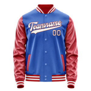 Custom Electric-Blue Crimson Solid Color Varsity Letterman Jacket
