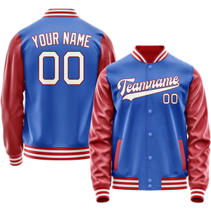 Custom Electric-Blue Crimson Solid Color Varsity Letterman Jacket