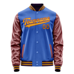 Custom Electric-Blue Brown Solid Color Varsity Letterman Jacket
