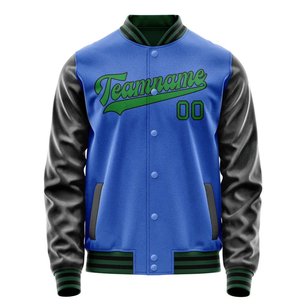 Custom Electric-Blue Neon-Green Solid Color Varsity Letterman Jacket