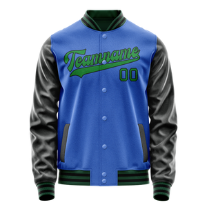 Custom Electric-Blue Neon-Green Solid Color Varsity Letterman Jacket