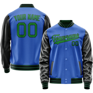Custom Electric-Blue Neon-Green Solid Color Varsity Letterman Jacket
