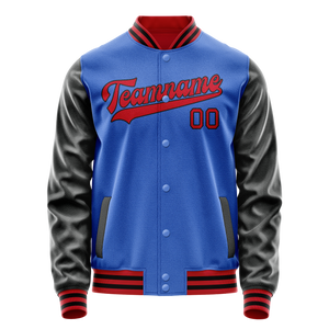 Custom Electric-Blue Black Solid Color Varsity Letterman Jacket