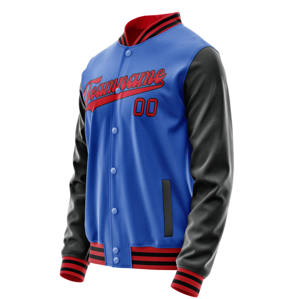 Custom Electric-Blue Black Solid Color Varsity Letterman Jacket