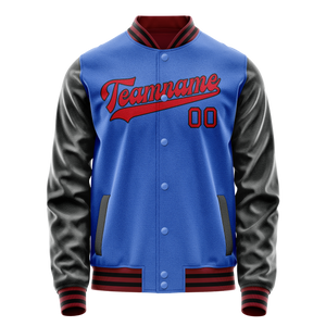 Custom Electric-Blue Red Solid Color Varsity Letterman Jacket
