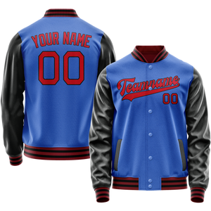 Custom Electric-Blue Red Solid Color Varsity Letterman Jacket