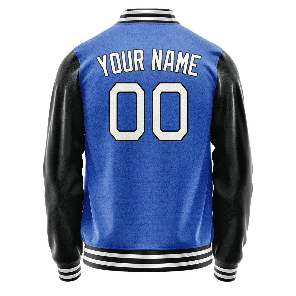 Custom Electric-Blue White Solid Color Varsity Letterman Jacket