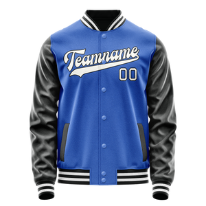 Custom Electric-Blue White Solid Color Varsity Letterman Jacket