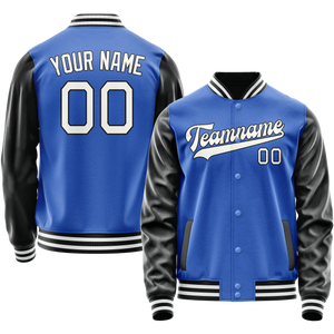 Custom Electric-Blue White Solid Color Varsity Letterman Jacket