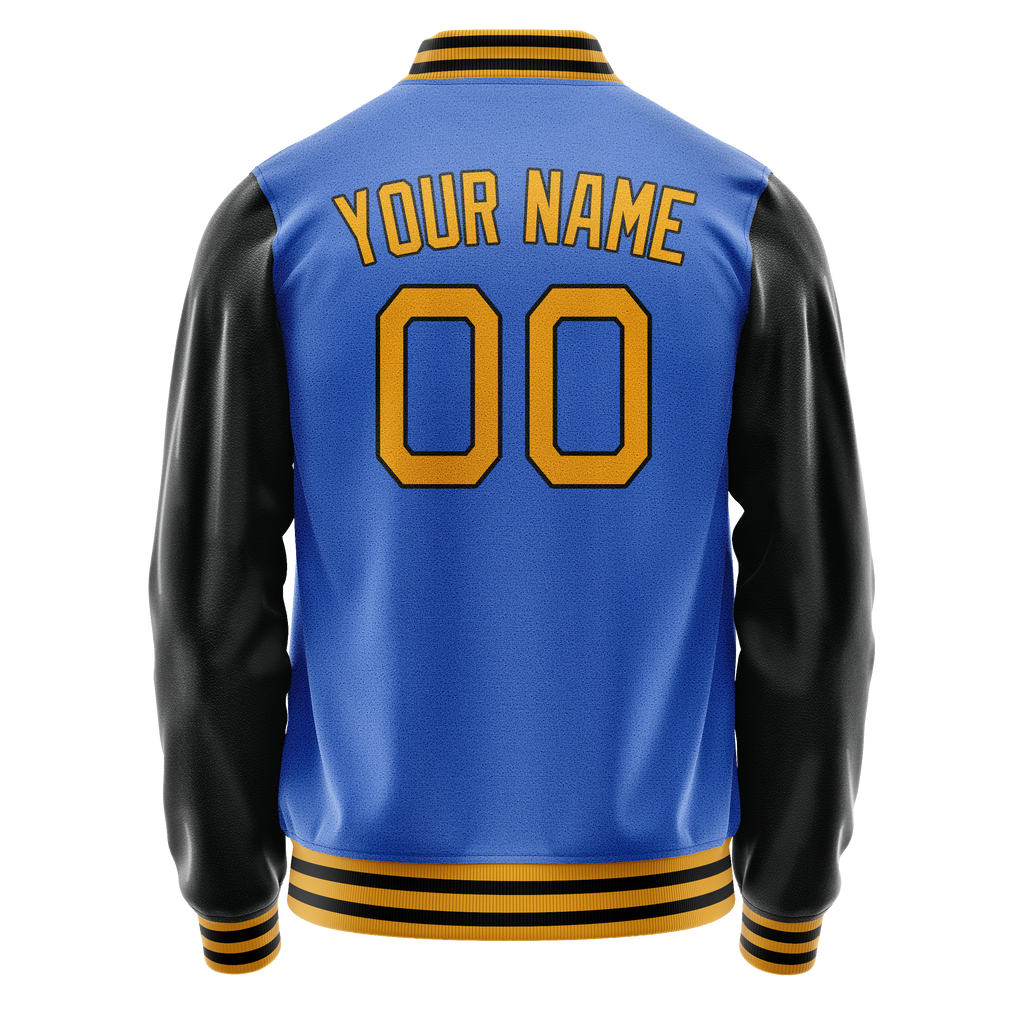 Custom Electric-Blue Old-Gold Solid Color Varsity Letterman Jacket