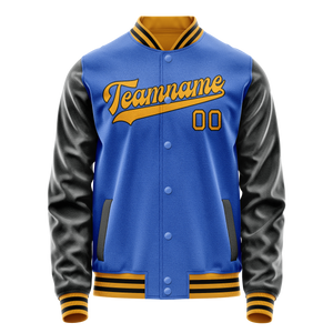 Custom Electric-Blue Old-Gold Solid Color Varsity Letterman Jacket