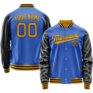 Custom Electric-Blue Old-Gold Solid Color Varsity Letterman Jacket