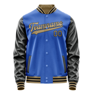 Custom Electric-Blue Black Solid Color Varsity Letterman Jacket