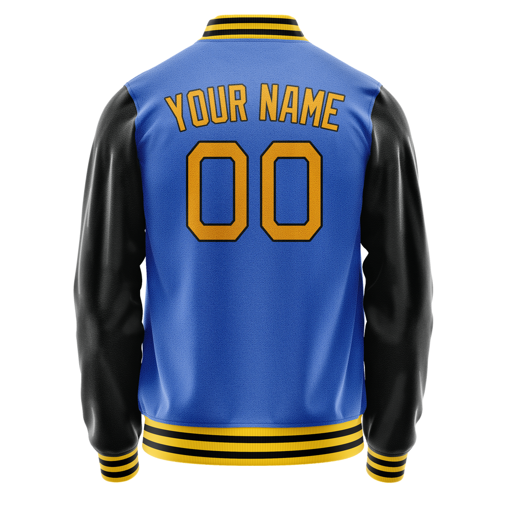 Custom Electric-Blue Black Solid Color Varsity Letterman Jacket