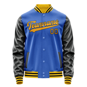 Custom Electric-Blue Black Solid Color Varsity Letterman Jacket