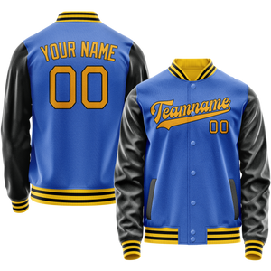 Custom Electric-Blue Black Solid Color Varsity Letterman Jacket