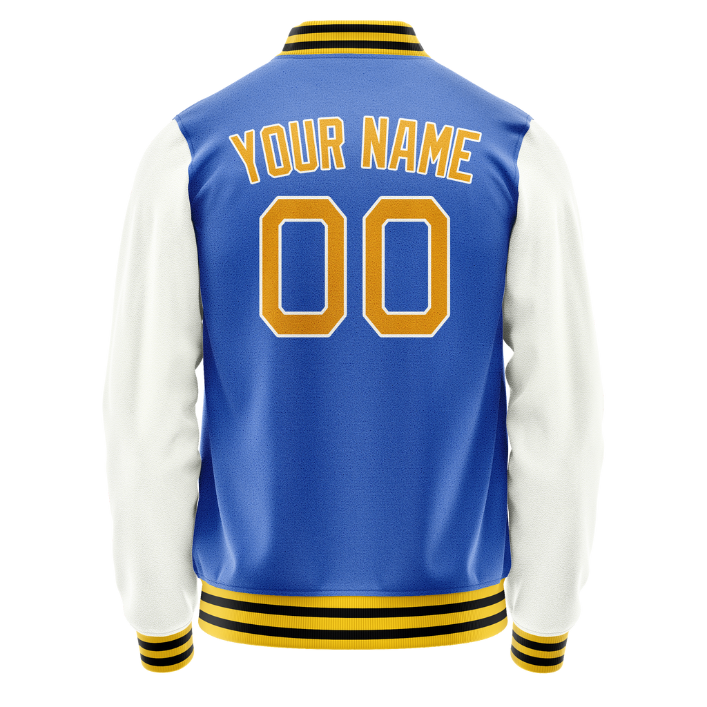 Custom Electric-Blue White Solid Color Varsity Letterman Jacket