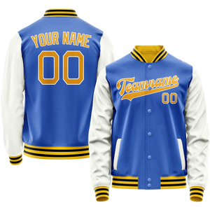 Custom Electric-Blue White Solid Color Varsity Letterman Jacket