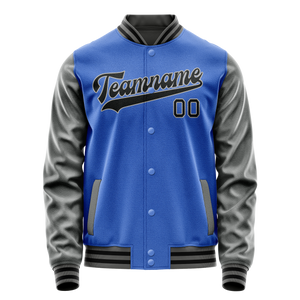 Custom Electric-Blue Gray Solid Color Varsity Letterman Jacket