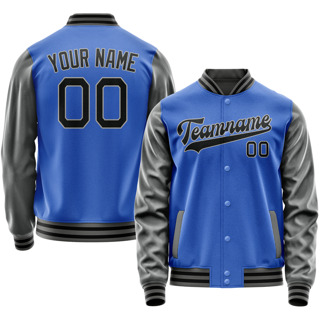 Custom Electric-Blue Gray Solid Color Varsity Letterman Jacket