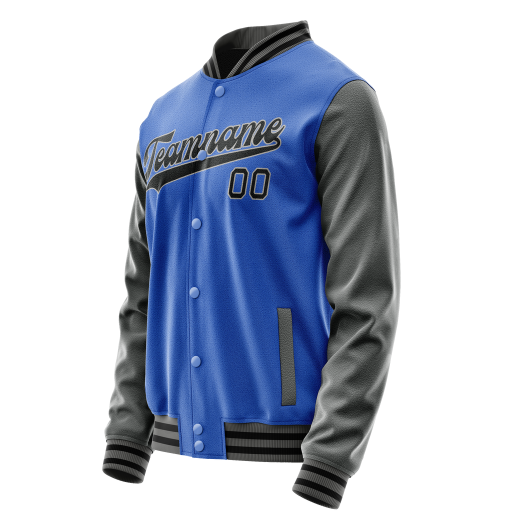 Custom Electric-Blue Gray Solid Color Varsity Letterman Jacket