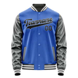 Custom Electric-Blue Gray Solid Color Varsity Letterman Jacket