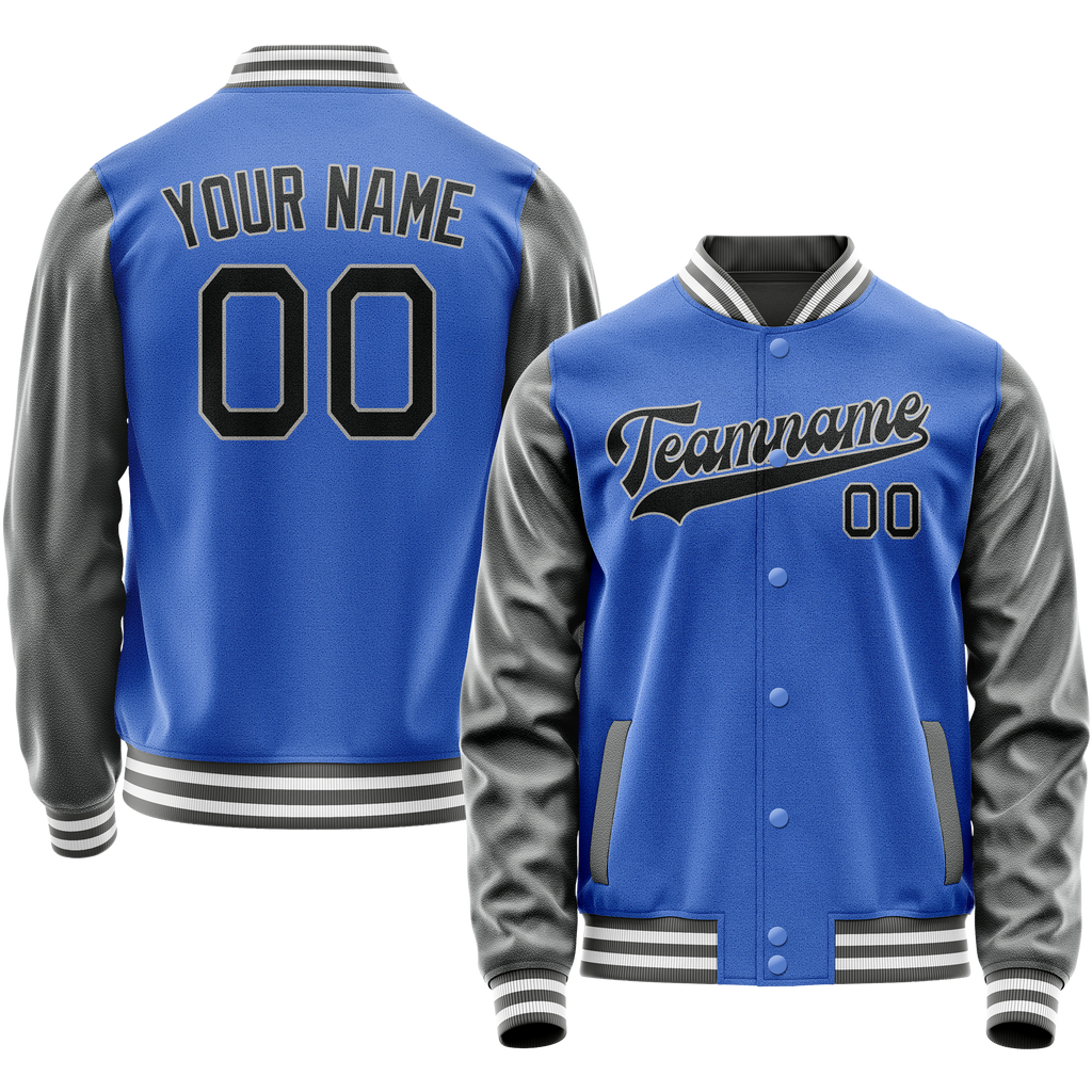 Custom Electric-Blue Gray Solid Color Varsity Letterman Jacket