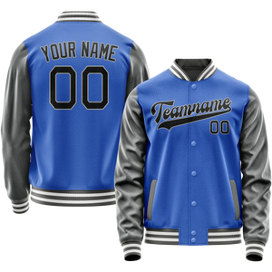Custom Electric-Blue Gray Solid Color Varsity Letterman Jacket