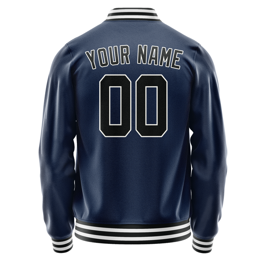 Custom Royal Black Solid Color Varsity Letterman Jacket