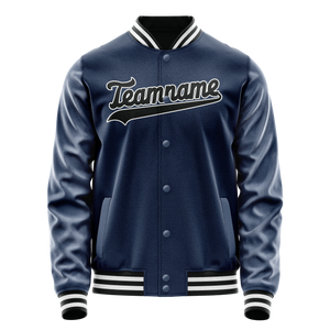 Custom Royal Black Solid Color Varsity Letterman Jacket