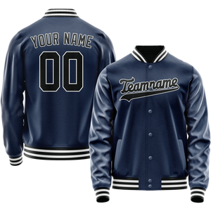 Custom Royal Black Solid Color Varsity Letterman Jacket