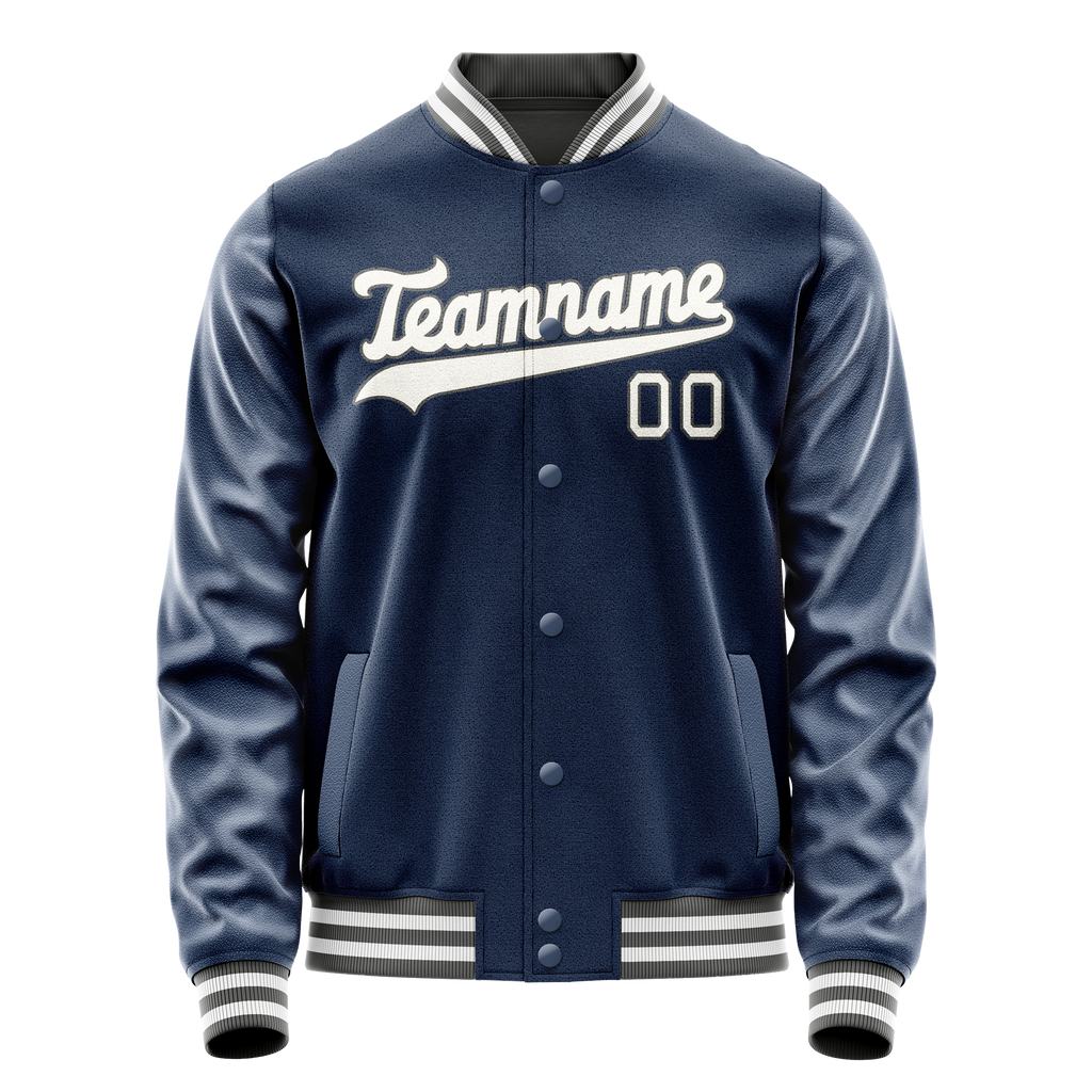 Custom Royal White Solid Color Varsity Letterman Jacket