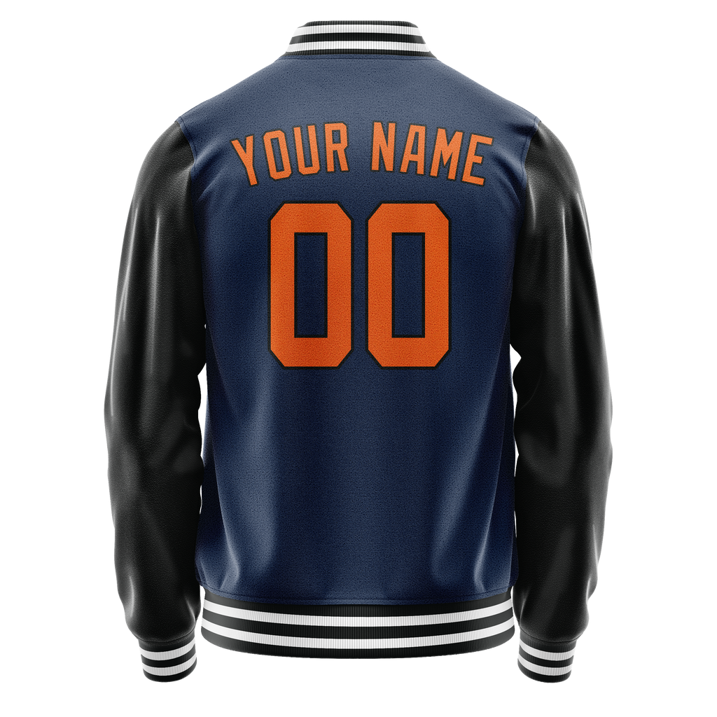 Custom Royal Black Solid Color Varsity Letterman Jacket